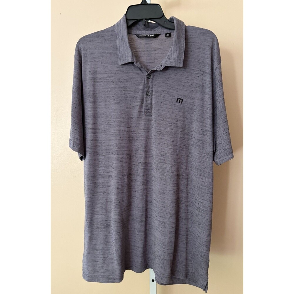 Travis Mathew Men XXL Gray Plum Lavender Golf Polo Performance Stretch Shirt